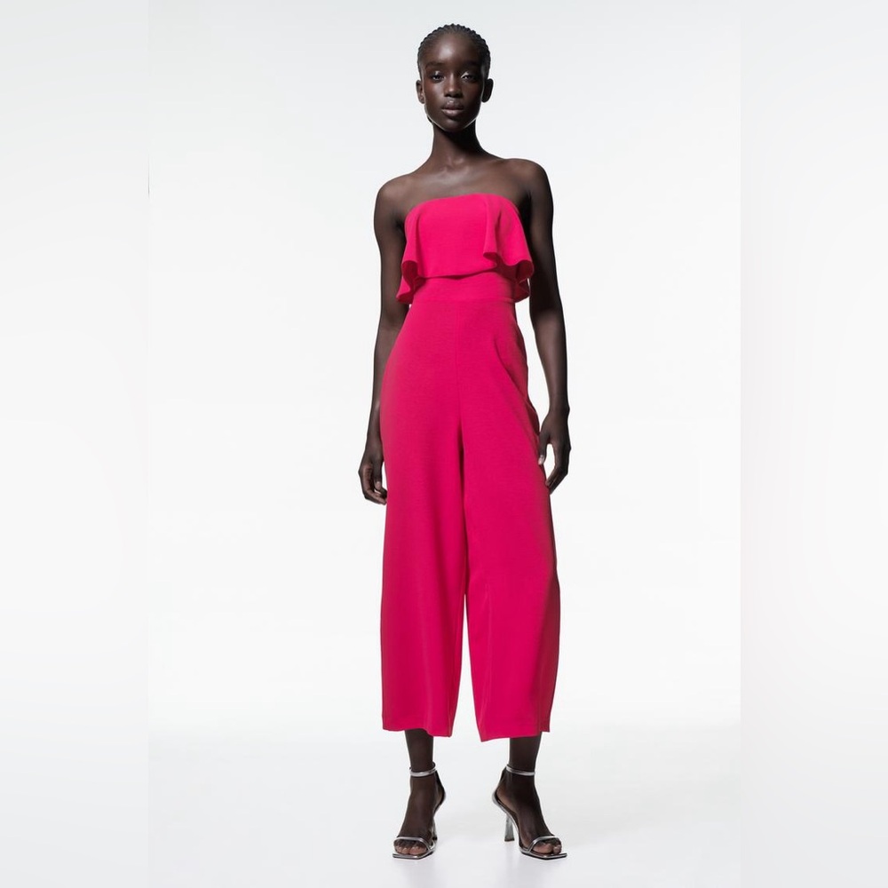 Zara hot pink strapless jumpsuit